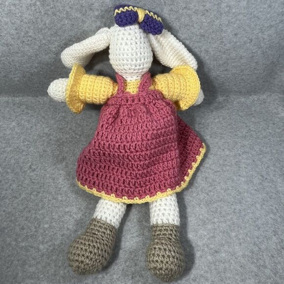 Amigurumi Rabbit 18” Crochet Esther Bunny Easter Decor Pink Yellow Handmade - Picture 7 of 11